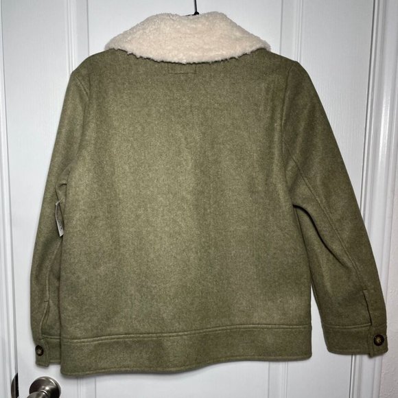 Old Navy Women's Soft-Brushed Sherpa-Trim Jacket Button Up Satin Moss XS New - Picture 2 of 15